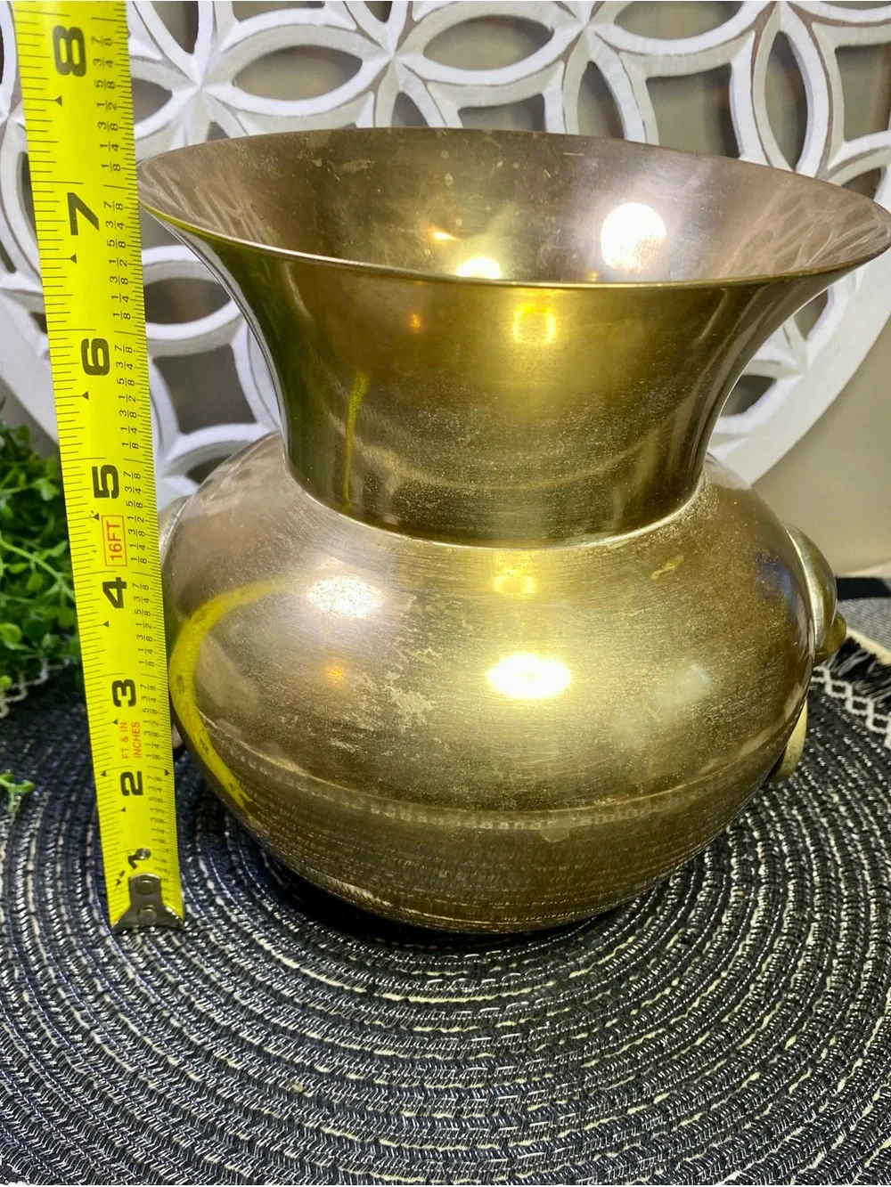 Vintage Brass  Spittoon With Decorative Ring Handles